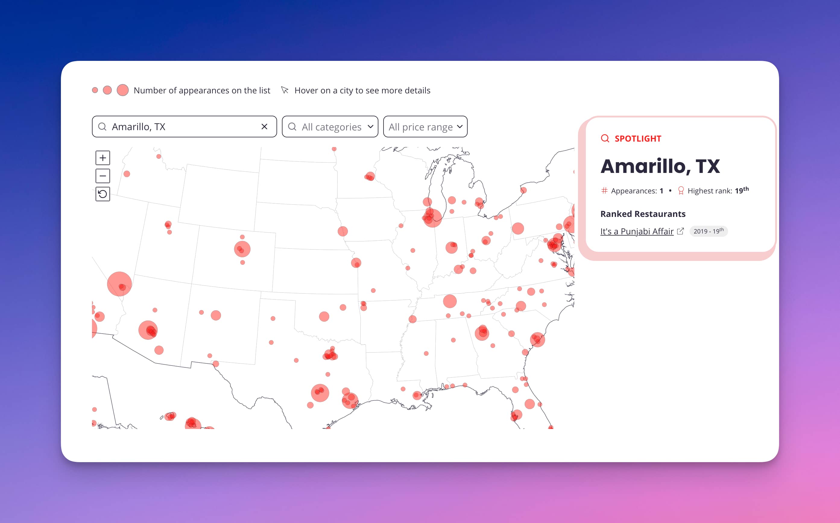 Interactive map on Yelp top 100 website