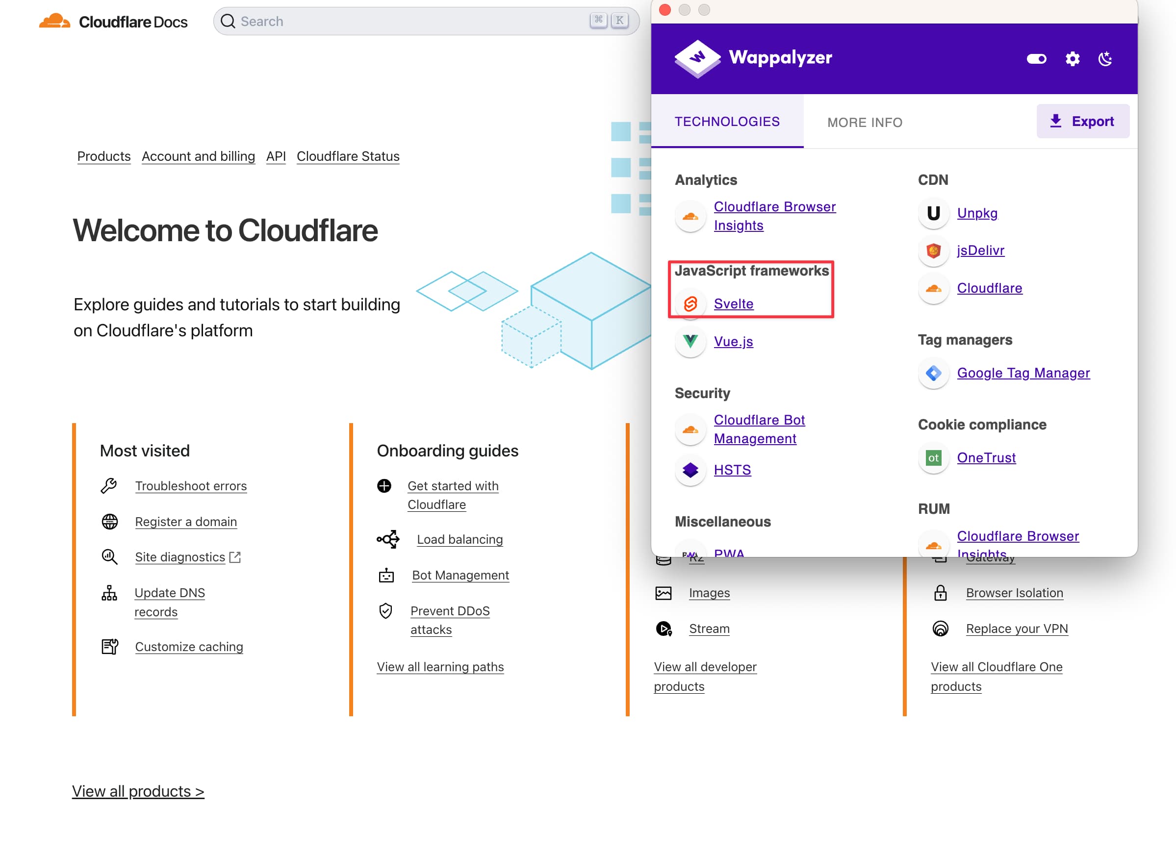 Cloudflare docs use Svelte