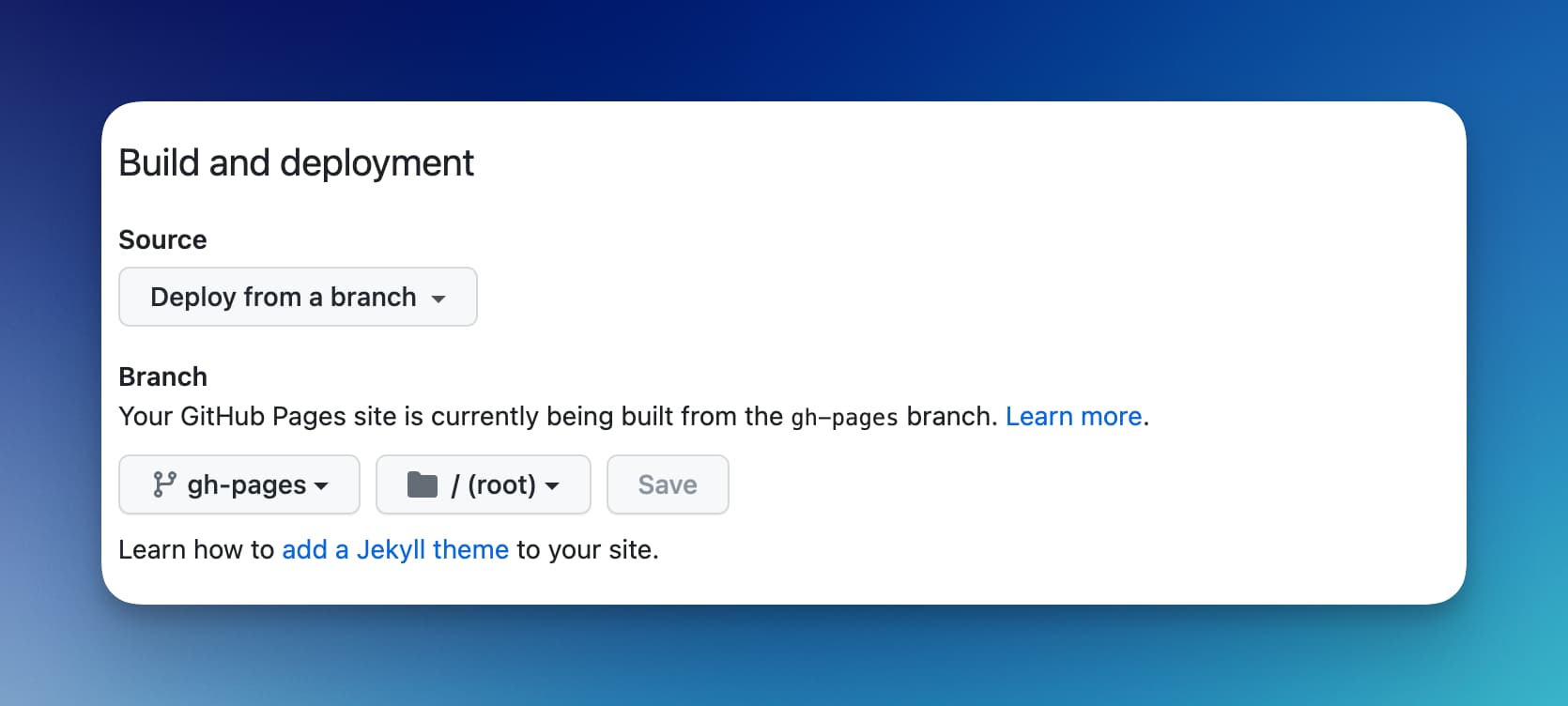 GitHub Pages publishing source setting