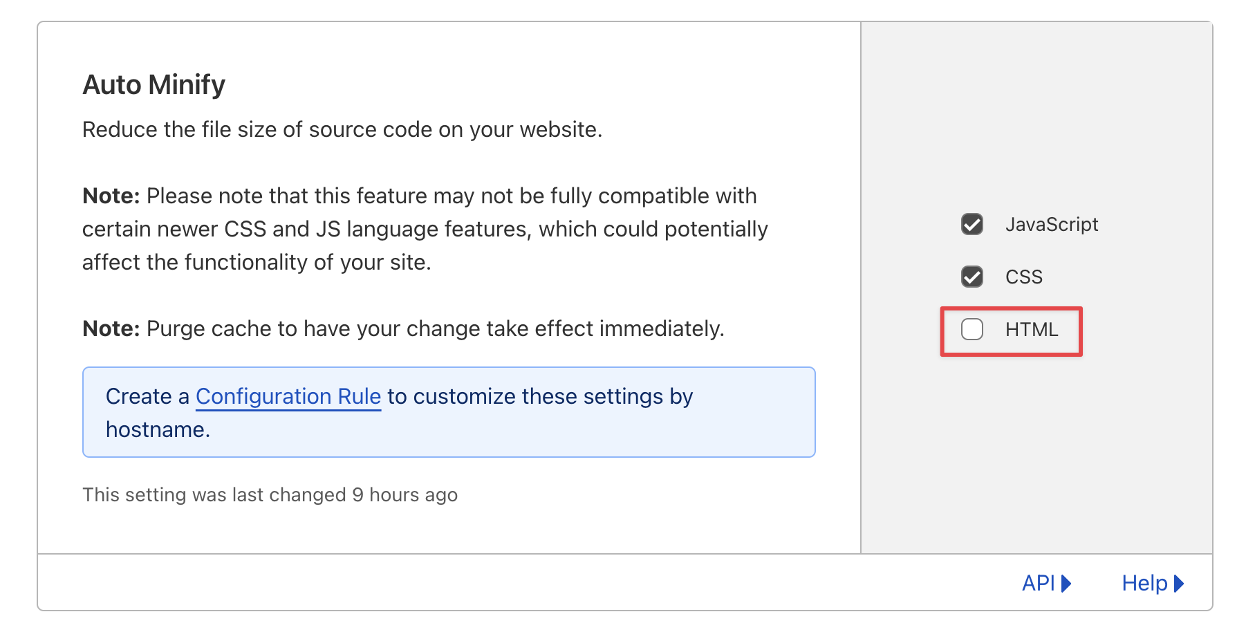 Minification settings in Cloudflare