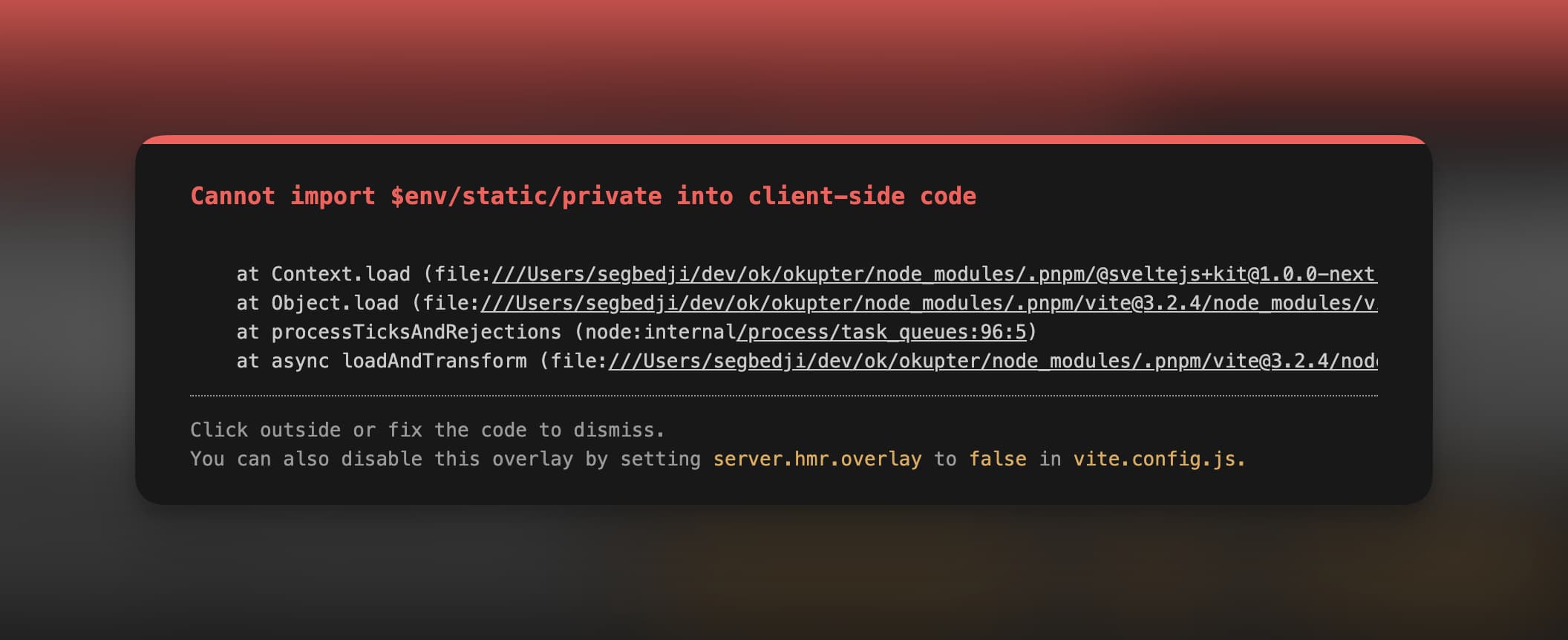 Error when using private environment variables in client-side code