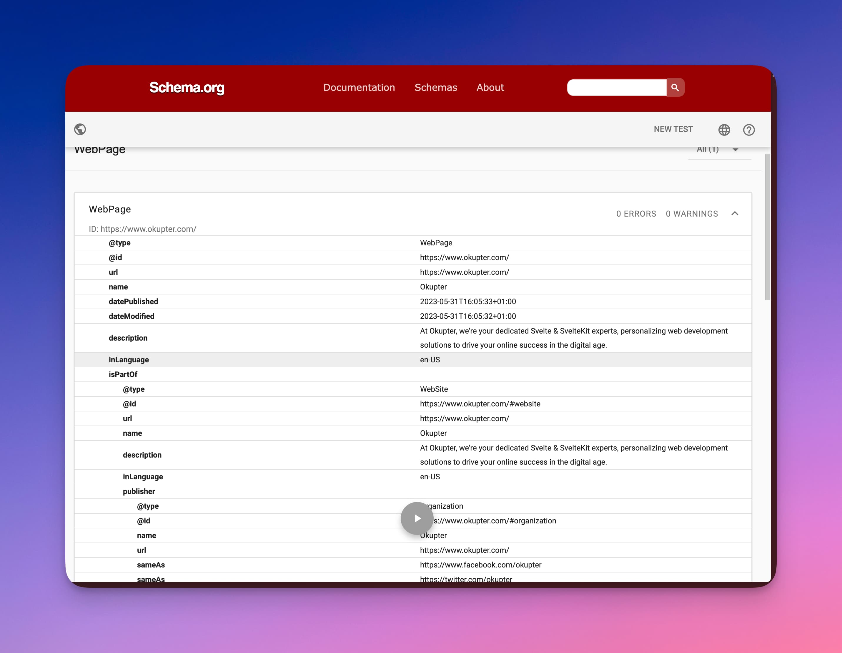 Schema.org validation for okupter.com