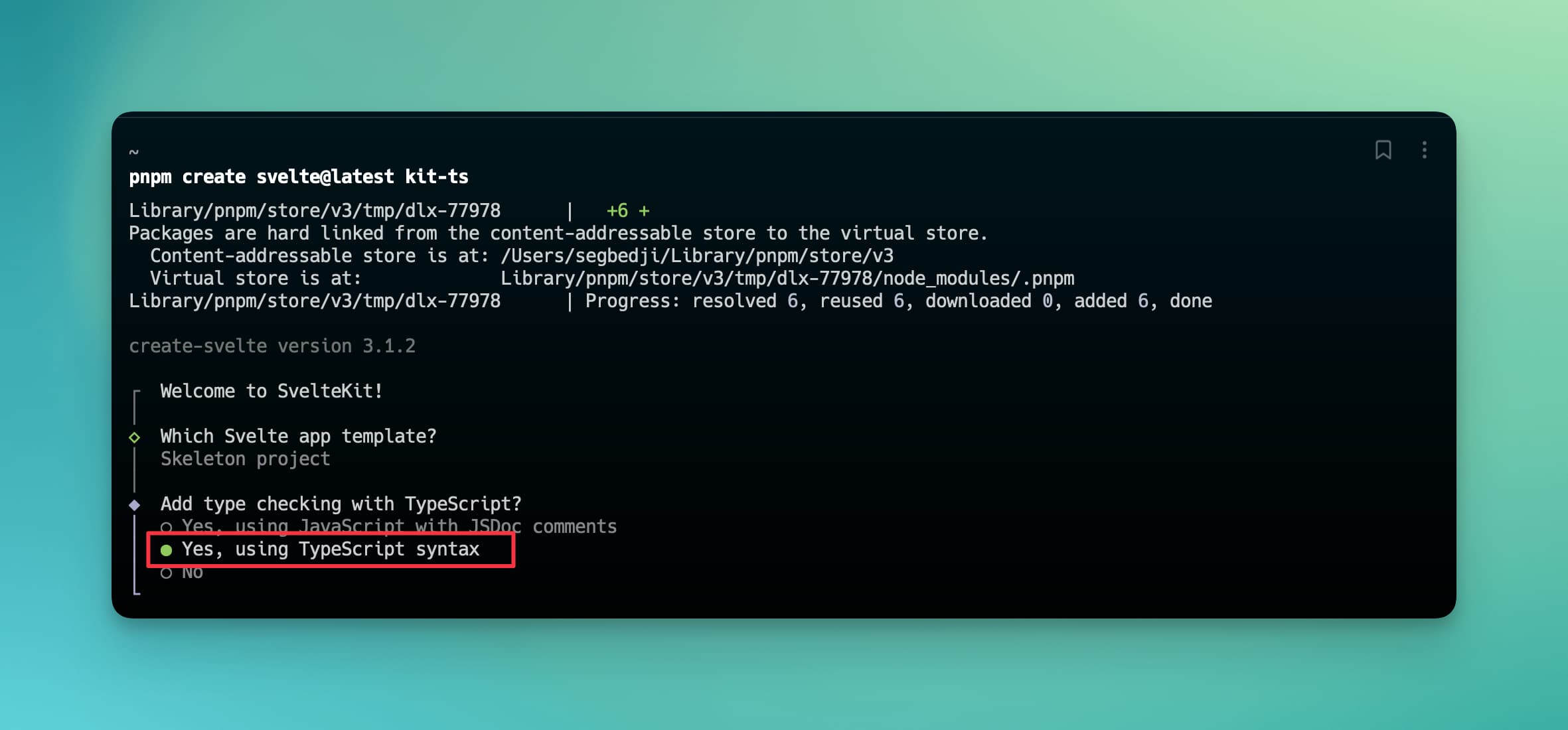 Choosing TypeScript syntax with create-svelte
