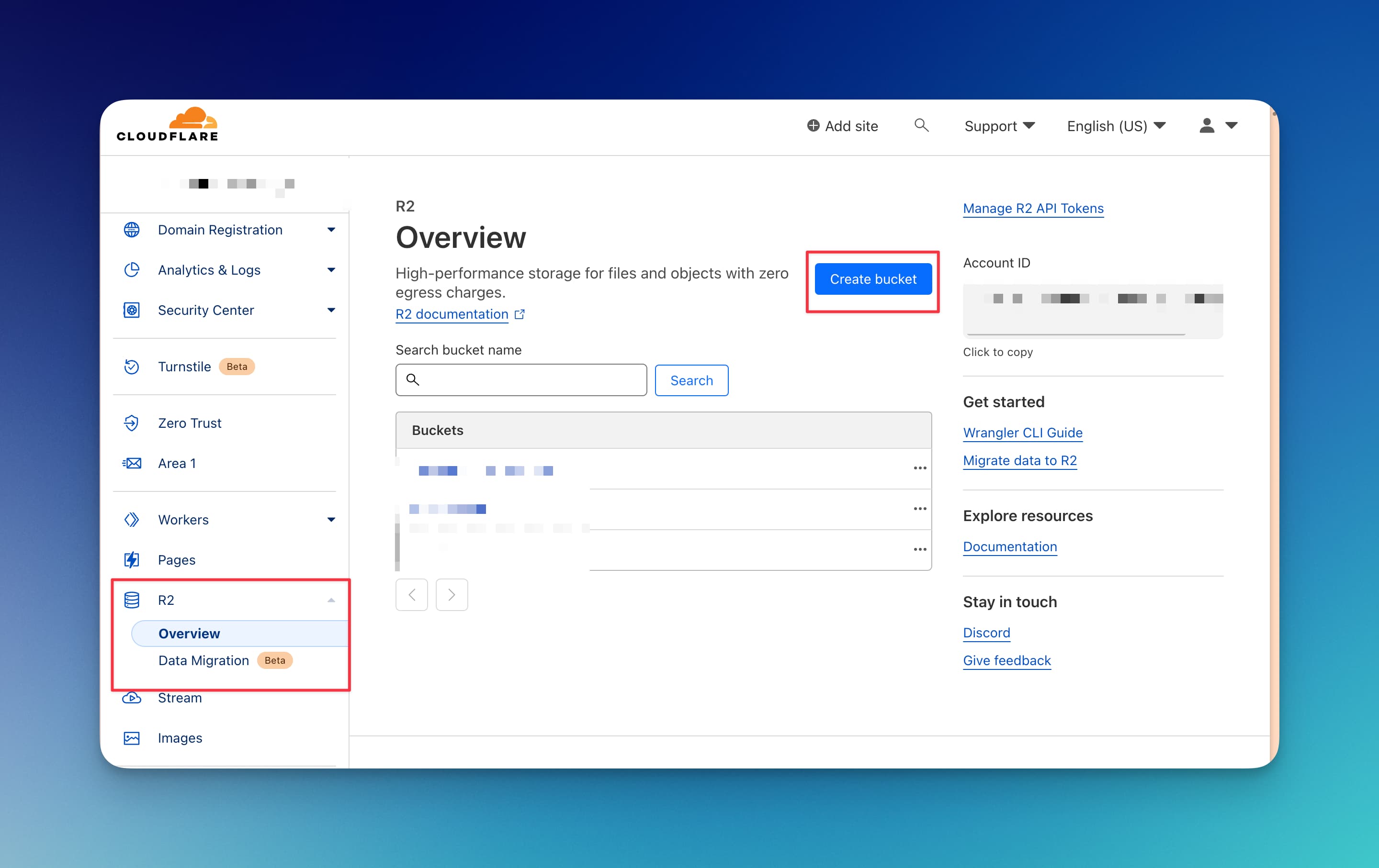 Cloudflare R2 dashboard