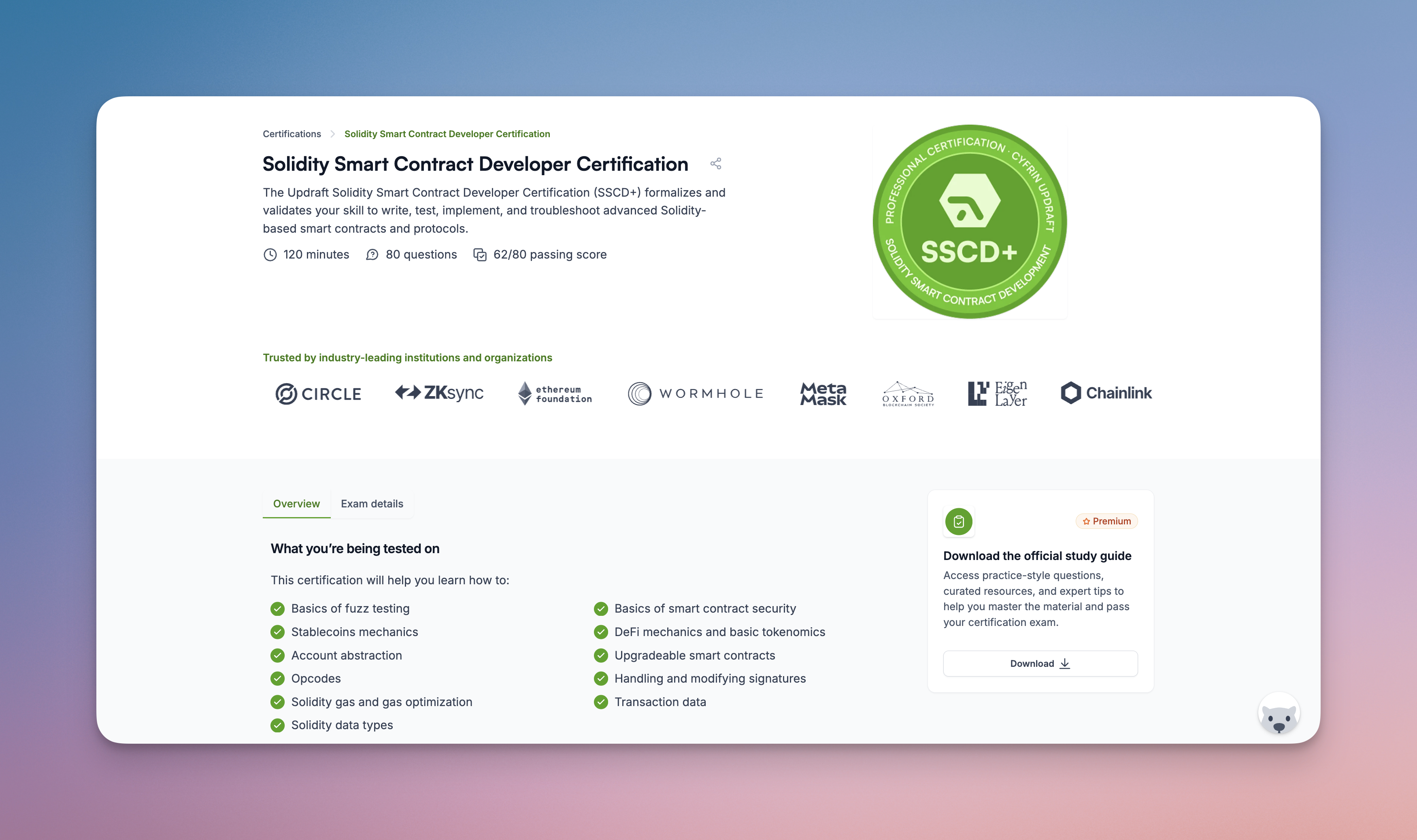 Updraft certifications